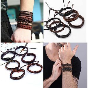 NEW 42Pcs Braided Leather Bracelets for Men Women Wrap Wood Beads Cuff B…